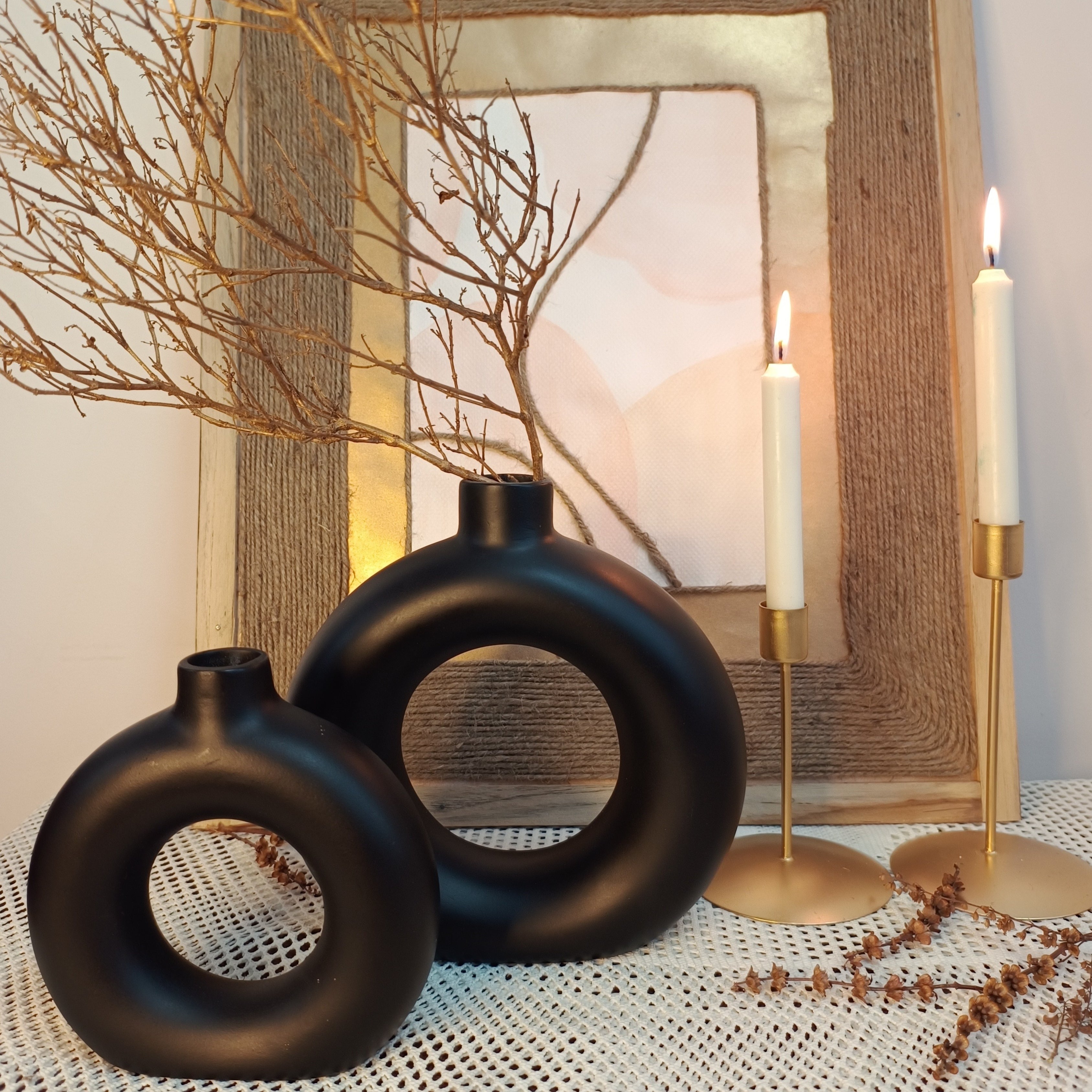 Donut Vase – Black (Set of 2)
