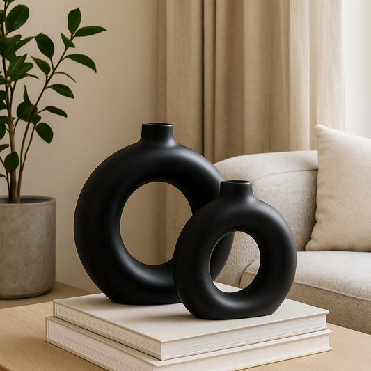 Donut Vase – Black (Set of 2)